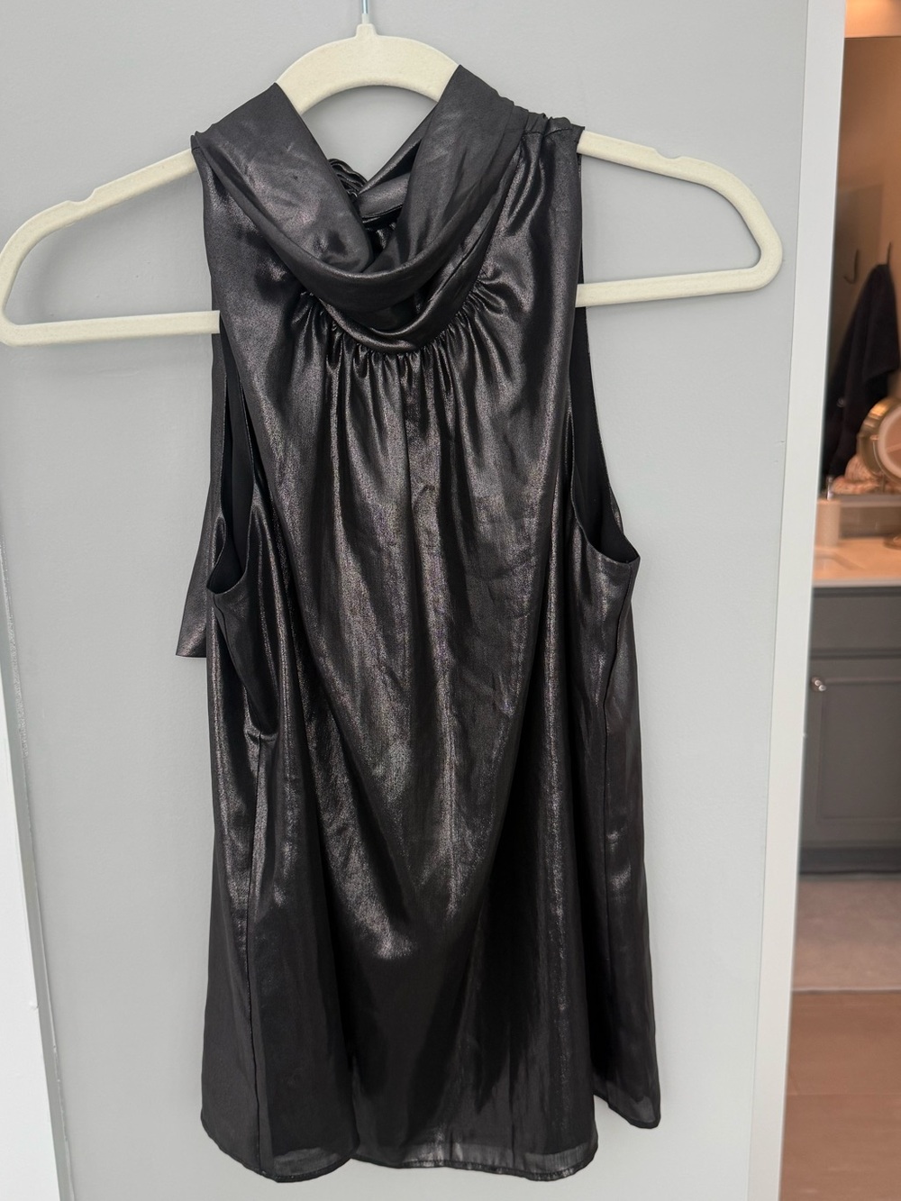 White House Black Market Shiny Black High Neck Top